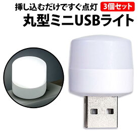 ＼50%offクーポン有／ USBライト 丸形 白光 3個 セット LED ライト 1W 明るい 車 足元 ミニ USB ライト 小型 軽量 コンパクト キャンプ アウトドア 補助 モバイルバッテリー LED ライト ノートパソコン PC 懐中電灯