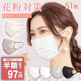 マスク 不織布 楽 大容量 51枚セット 血色マスク ふつう 小さめサイズ 大きいサイズ プリーツマスク 花粉対策 プリーツ型 かわいい 耳が痛くならない ますく おしゃれ 大人 男女 子供 柔らかい 通気性 人気 黒 Heart Mark