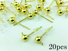 ピアス　パーツ　セット　ゴールド　20個　10ペア　丸玉　カン付き　キャッチ付き　丸玉ピアス　パーツ　ピアス金具　アクセサリーパーツ　ハンドメイドパーツ　（AP0050）