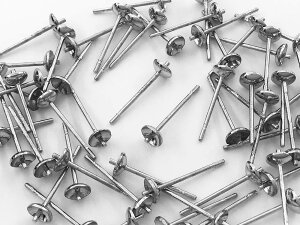 【2点以上まとめ買いで得得】 ピアスパーツ シルバー 丸皿 4mm お椀型 台座付き 50個 固定ピン付き ピアス金具 ピアス丸皿 アクセサリー金具 アクセサリーパーツ ピアス用金