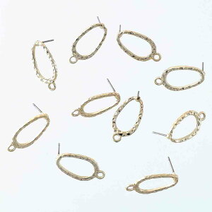 \本日ポイント5倍/【まとめ買いがお得】 ピアスパーツ ゴールド サージカルステンレス ポスト 楕円形 型押フレーム カン付き ゴールド 10個 外径22x12 金属アレルギー対応 ピ