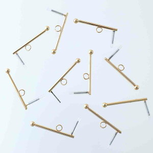 \本日ポイント5倍/【まとめ買いがお得】 ピアスパーツ ゴールド サージカルステンレス ポスト スティック 丸玉 カン付き ゴールド 10個 金属アレルギー対応 ピアス パーツ