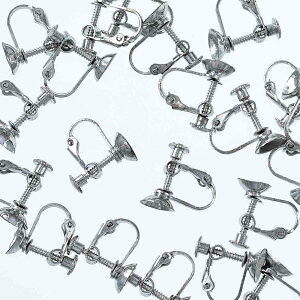 \本日ポイント5倍/【まとめ買いがお得】 イヤリング パーツ シルバー 20個 ネジバネ式 8mm 台座 丸皿 お椀型 カン無し イヤリング金具 ネジ式 ネジバネイヤリング 台座付