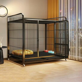 犬 ゲージ 大型犬 ゲージ 屋根付き 組立簡単 ペットゲージ キャスター付き 犬 ゲージ 犬小屋 頑丈 中型犬 犬用ケージ 引き出しトレー付き 犬のゲージ 室内外兼用 犬用 老犬 (ブラック-77*54*80cm)