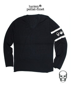 ルシアンペラフィネ【lucien pellat-finet Skull・Leaf.BorderCashmere.Knit/Black】【スカル＆リーフ刺繍ボーダーカシミヤニット】