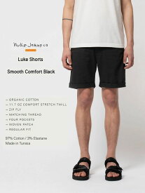 ヌーディージーンズ ショートパンツ　ルーク ショーツ　短パン　ブラック　チノパンツNudieJeans LUKE SHORTS Smooth Comfort Blackスウェーデン