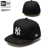 ニューエラ　NEW ERA　59FIFTY　Flower Embroidery　ニューヨークヤンキース　花刺繍　ブラック　NY 　限…