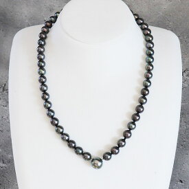 あこや真珠 黒蝶真珠 ネックレス グリーンブラック シルバー 40cm+6cmアジャスター パールネックレス アコヤパール Akoya