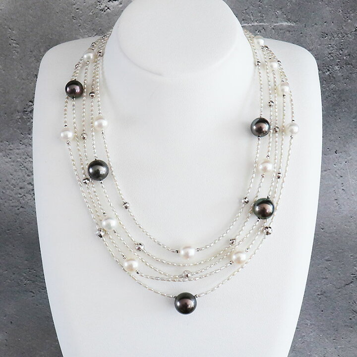 楽天市場】黒蝶真珠 あこや真珠 あこや真珠ケシ 5連ネックレス K18WG  