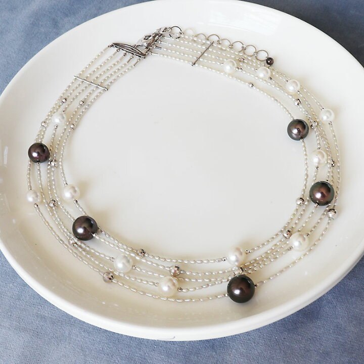 楽天市場】黒蝶真珠 あこや真珠 あこや真珠ケシ 5連ネックレス K18WG  