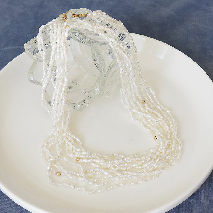 楽天市場】あこや真珠ケシ 5連 セミロングネックレス ホワイト K18YG  