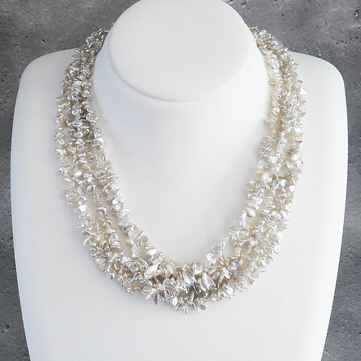 楽天市場】あこや真珠ケシ 5連 ネックレス ナチュラルグレー シルバー  