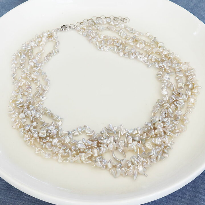 楽天市場】あこや真珠ケシ 5連 ネックレス ナチュラルグレー シルバー  