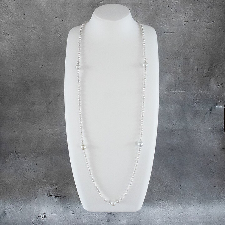 楽天市場】白蝶真珠 淡水真珠 ロングネックレス グレー プラチナ 90cm 