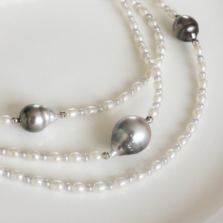 楽天市場】黒蝶真珠 淡水真珠 ロングネックレス プラチナ 90cm パール 