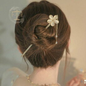 かんざし ヘアアクセサリー ヘアアレンジ 平打ちかんざし 花 パール シンプル きれいめ エレガント 上品