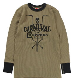 FREEWHEELERS & CO. ["CARNIVAL OF CHOPPERS" CREW NECKED THERMAL LONG SLEEVE SHIRT #2325028 OIL STAIN×BLACK size.S,M,L]