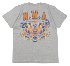 ’BO’S GLAD RAGS Mid 1950s Style Medium Weight Cotton Pocket Tee [“N. W. A. WORLD’S HEAVYWEIGHT CHAMPION TITLE BELT” Heather Gray size.M,L,XL]