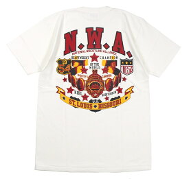 ’BO’S GLAD RAGS Mid 1950s Style Medium Weight Cotton Pocket Tee [“N. W. A. WORLD’S HEAVYWEIGHT CHAMPION TITLE BELT” Washed-Out White size.M,L,XL]