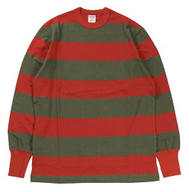 FREEWHEELERS & CO. ["HORIZONTAL STRIPED" SET-IN LONG SLEEVE T-SHIRT #2325026 CHILI RED×DARK OLIVE size.S,M,L,XL]