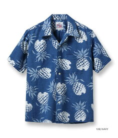 サンサーフ デューク・カハナモク インディゴ 半袖 コットン アロハ シャツ “DUKE'S PINEAPPLE”DK39045 / SUNSURF DUKE KAHANAMOKU INDIGO COTTON HAWAIIAN SHIRT “DUKE'S PINEAPPLE”