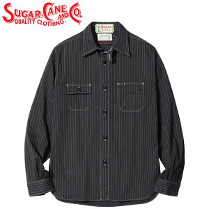 �V���K�[�P�[�� 8.5oz �u���b�N �E�H�o�b�V�� �X�g���C�v ���� ���[�N �V���c SC29585 / SUGAR CANE FICTION ROMANCE 8.5oz. BLACK WABASH STRIPE WORK SHIRT