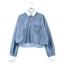 CELINE / セリーヌ | トリオンフ刺しゅう ストライプ クロップドシャツ | ネイビー/ホワイト | レディース