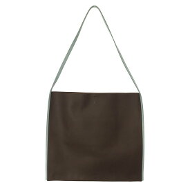 【美品】 JIL SANDER / ジルサンダー | border leather tote / ボーダー オールレザー スクエア ショルダーバッグ | ー | ダークブラウン/ブルー | レディース