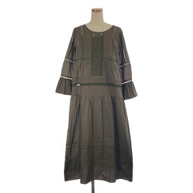 【美品】 BORDERS at BALCONY / ボーダーズアットバルコニー | コットン レース刺しゅう ティアード ワンピース | F | カーキ | レディース