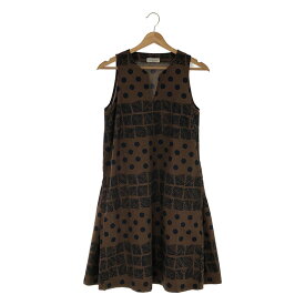 【美品】 ROSSO35 / ロッソ トレンタチンクエ | ドット総柄 キーネック ノースリーブ ワンピース | 38 | ブラウン | レディース