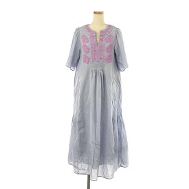 ne Quittez pas / ヌキテパ | 2023SS | Chikan Embroidery Gather Dress ストライプ 刺繍 キーネック ドレス | ライトブルー | レディース