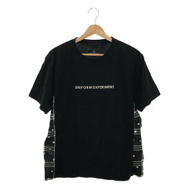 uniform experiment / ユニフォームエクスペリメント | OMBRE CHECK PANEL TEE / サイドチェック ロゴプリント Tシャツ | 2 | ブラック | メンズ