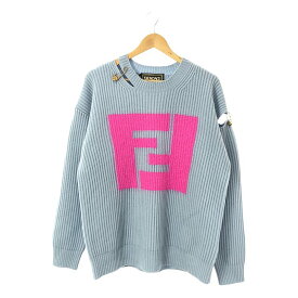 【美品】 FENDI / フェンディ | 2021 | × Versace Fendace Cut Out Jumper ニット | 46 | ライトブルー/ピンク | メンズ