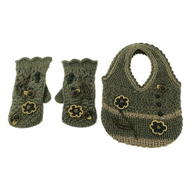 【新品】 Mame Kurogouchi / マメクロゴウチ | 2022AW | 2セット Floral Motif Hand－Knitted Handbag / ハンドバッグ × Floral Motif Hand－Knitted Gloves / グローブ 手袋 | 1 | green | レディース