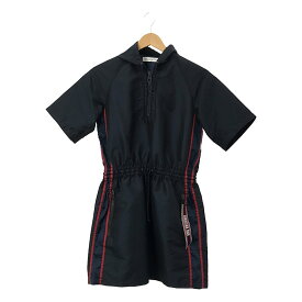 【美品】 Christian Dior / クリスチャンディオール | バックロゴ ハーフジップ フーデッドワンピース | 34 | ネイビー/レッド/シルバー | レディース