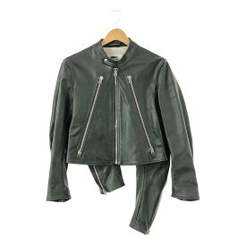 【新品】 MM6 Maison Margiela / エムエムシックスメゾンマルジェラ | 2022SS | ハの字 牛革 カウレザー シングルライダース ジャケット | 38 | ダークグリーン | レディース
