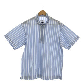 ALLEGE / アレッジ | ストライプ ハーフジップ プルオーバー 半袖シャツ | 1 | ブルー / ホワイト | メンズ