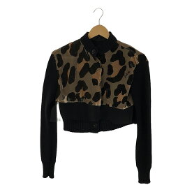 【美品】 sacai / サカイ | 2022SS | Leopard Knit Cardigan / 異素材 ドッキング レイヤード シアー ニット カーディガン | 1 | ブラック/カーキ系 | レディース