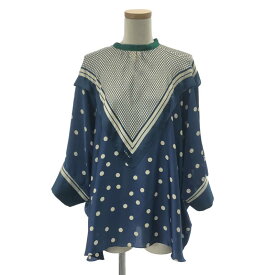 sacai / サカイ | Plaid Scarf Polka Dot Pullover プルオーバー シャツ | 2 | ブルー/ベージュ/グリーン | レディース