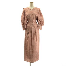 【美品】 Mame Kurogouchi / マメクロゴウチ | 2023SS | Crane Pattern Hand Printed Dress 鶴 総柄 プリント ドレス ワンピース | 1 | レッド | レディース