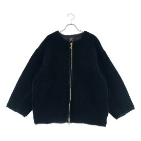 【美品】 CINQUANTA / チンクワンタ | ムートンレザー ボア ダブルジップ ノーカラー ジャケット / ロゴ総裏地 | 40 | ブラック | レディース