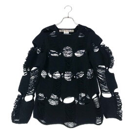 【美品】 COMME des GARCONS / コムデギャルソン | 2024AW | Distressed Sweater 製品加工 ウール ニット プルオーバー | S | ブラック | レディース
