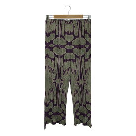 【美品】 PLEATS PLEASE ISSEY MIYAKE / プリーツプリーズイッセイミヤケ | Ikat Tribal Pleats Pants プリーツ パンツ | 3 | パープル/カーキ | レディース