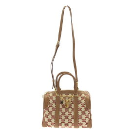 【美品】 CELINE / セリーヌ | トリオンフ カーフレザー キャンバス スモール 2Way ショルダー ボストンバッグ | ブラウン / レッド | レディース