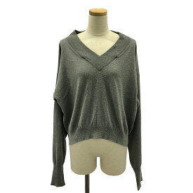 Maison Margiela / メゾンマルジェラ | レザー エルボーパッチ スリット ウール ニット プルオーバー | S | グレー | レディース