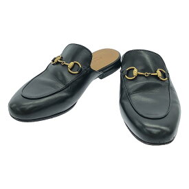 GUCCI / グッチ | プリンスタウン / レザー ホースビット フラット ミュールサンダル | 35 | ブラック | レディース