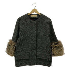 MARNI / マルニ | ウール ヘリンボーン ノーカラーコート | 38 | グレー | レディース