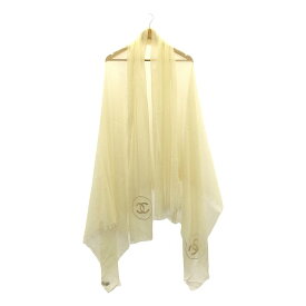 【美品】 CHANEL / シャネル | cashmere 100％ / カシミヤ ココマーク フリンジ 大判 ストール マフラー | エクリュ | レディース