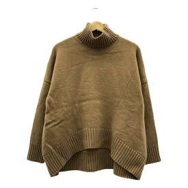 CINOH / チノ | OVER SIZE HI NECK KNIT / ロゴ レザーパッチ ハイネック ニット セーター | 36 | ブラウン | レディース
