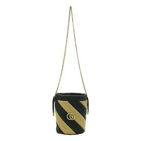 GUCCI / グッチ | GGマーモント キルティング ミニバケット ショルダーバッグ | ブラック / ベージュ | レディース
